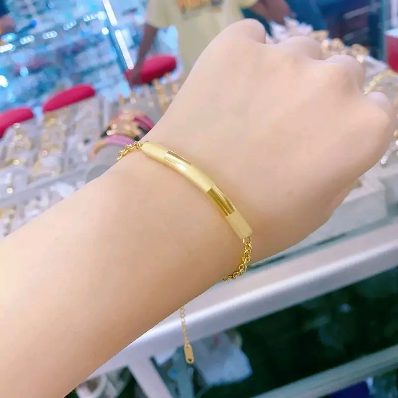 gelang titanium motif bambu polos wanita anti luntur anti karat 0