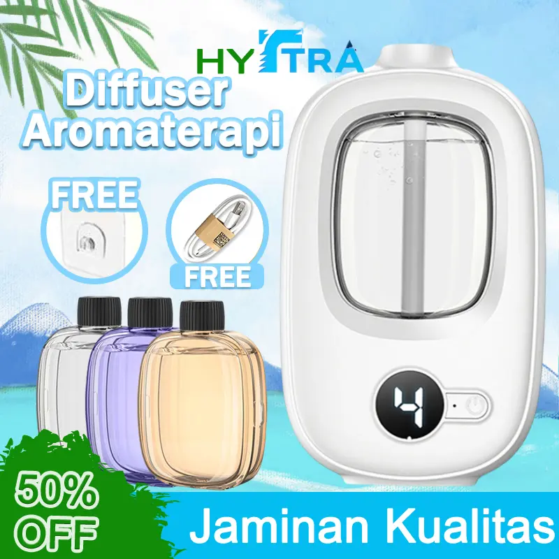 HYTRA Aroma Diffuser 4 Mode Untuk Rumah Kantor Mobil Aroma Diffuser Ultrasonik Spray Purify Aromatherapy Machine dengan 50ml Minyak Atsiri dan Fitur Digital Daya Gigi - Humidifier