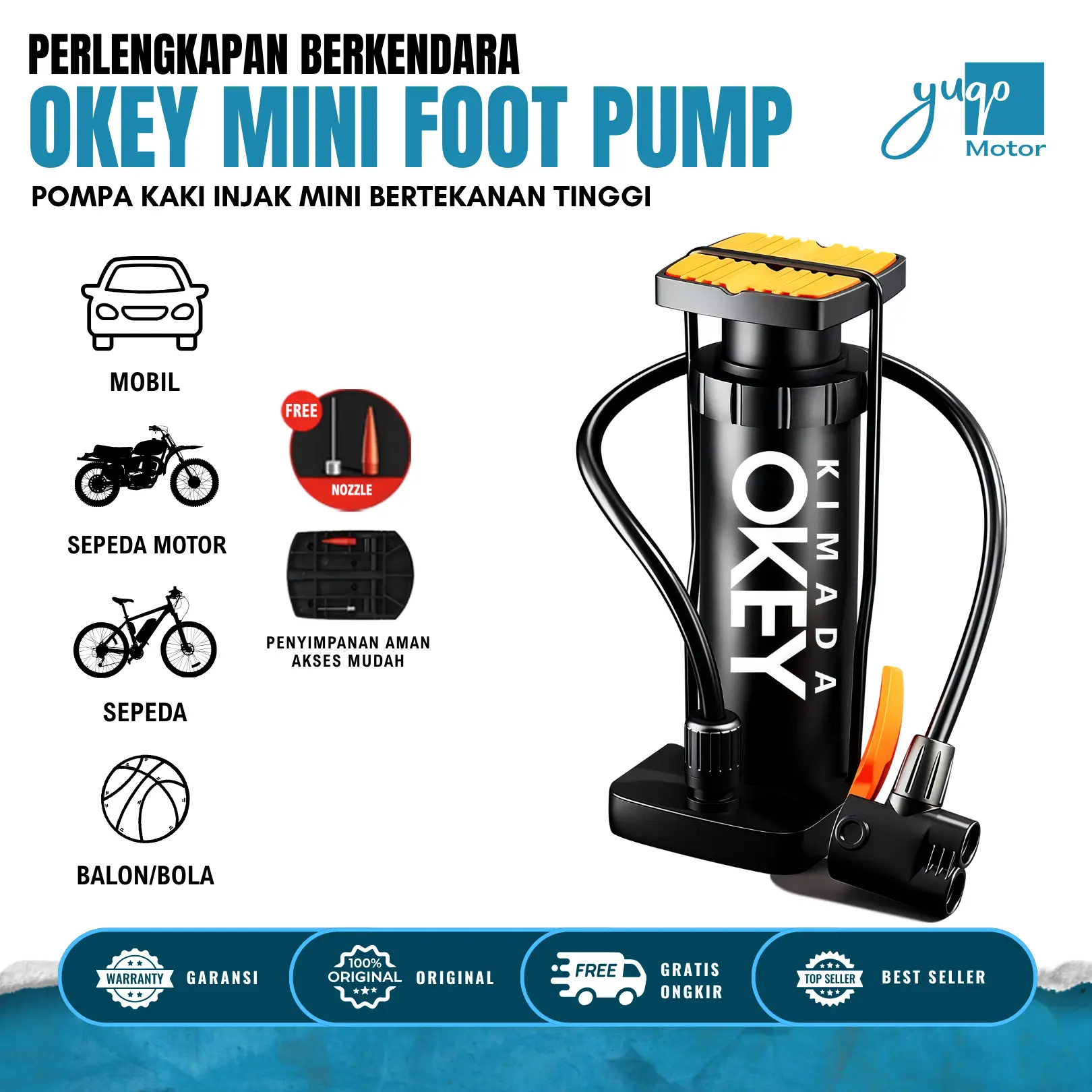 Pompa Injak Portable Ban Angin Sepeda Motor Mobil Pipa Pompa Single High Pressure