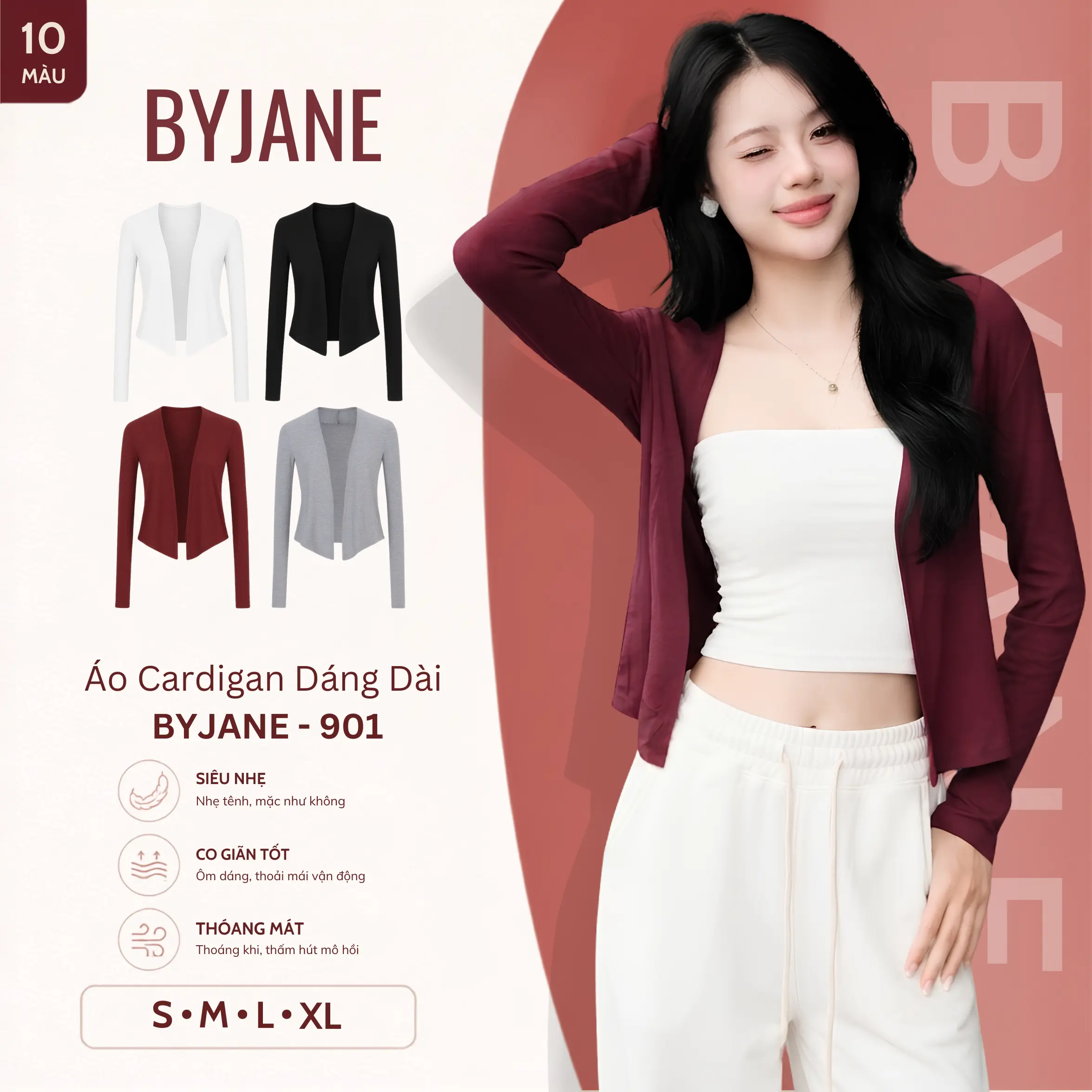 [ MÀU MỚI ] Áo khoác Cardigan BYJANE dáng dài Premium nàng thơ Chất Thun Mịn Co Dãn  - 901