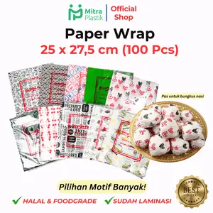Kertas Nasi Motif 25x27,5 cm Paper Wrap 100 pcs Printing Laminasi Food Grade Burger Kebab Dragon Pack Koran Roti Yellow Love Blue Putih