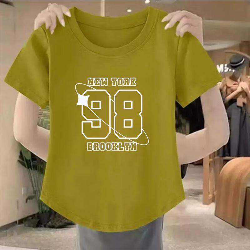 Delano_Clothing Baju Atasan Lengan Pendek Oval Motif Digital Printing Angka 98 Kaos Wanita Trendy 2025