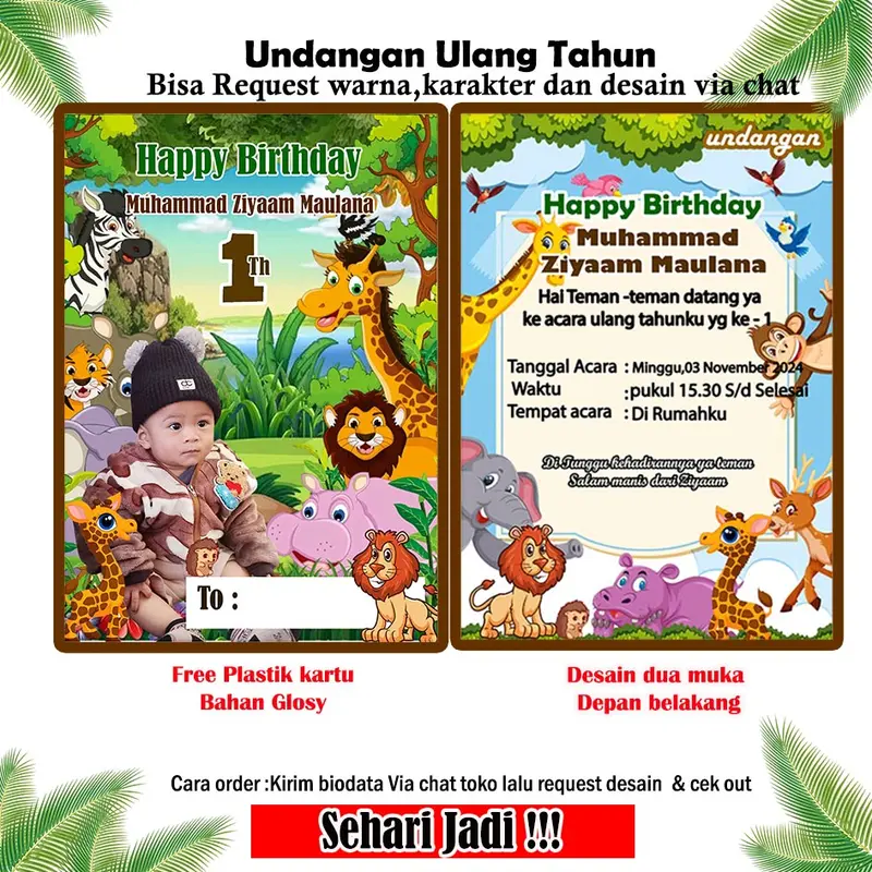 kartu undangan ultah isi 50-100 pcs + Desain foto anak ( Bahan kertas glosy) undangan ulang tahun anak/kartu ultah custom/kartu ultah karakter/undangan ultah (Desain request via chat) 0