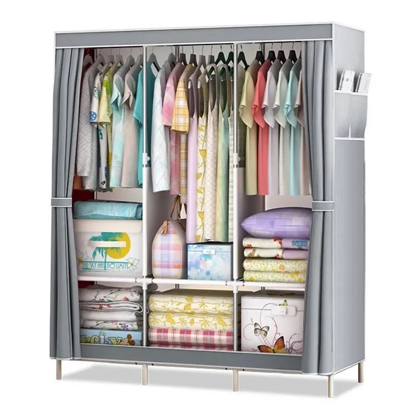[SG Seller] Simple Wardrobe Assembly Storage Wardrobe Portable Closet Organizer Household Bedroom Rental Room Simple Storage Cabinet Gray