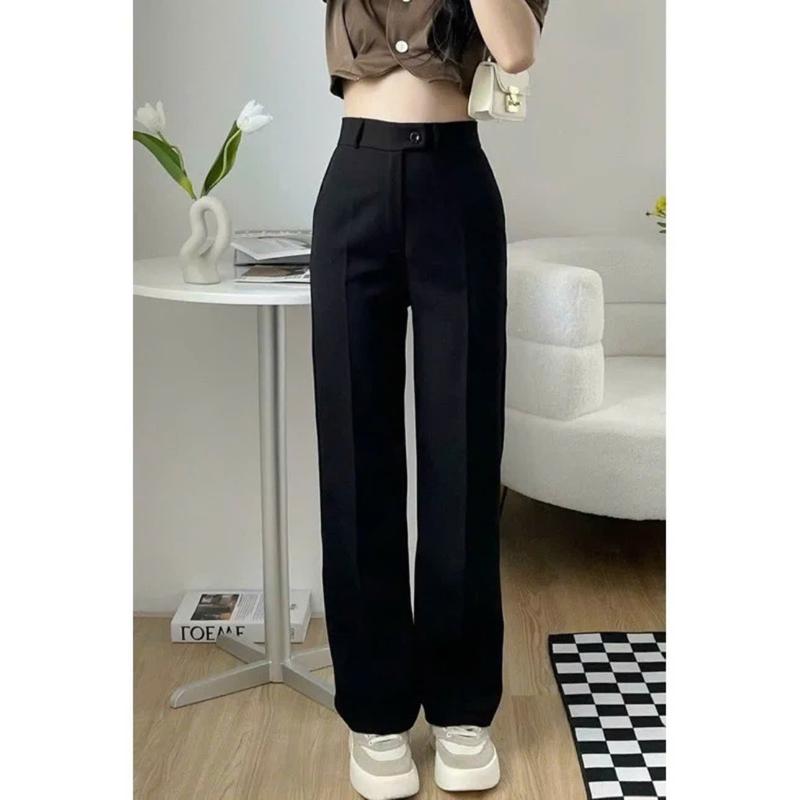 Quần tây nữ ống suông lưng cao đen trắng dáng dài 1 khuy lệch mặc đi học làm công sở VITEX