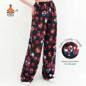 FCOCO - Celana Panjang BULU Couple Motif H Kitty Spider Loose Pant Celana Piyama Highwaist OC5