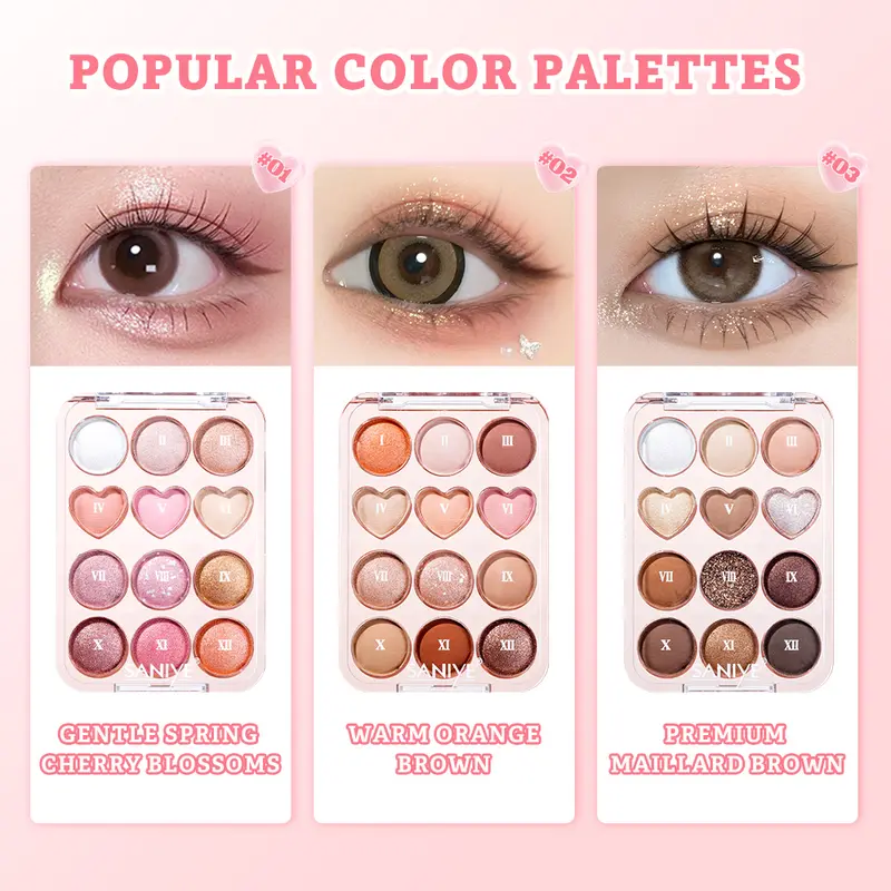 SANIYE [BPOM] 12 Warna Sweetheart Eyeshadow Palette High Pigmented Eyeshadow Tahan Lama E1271 1
