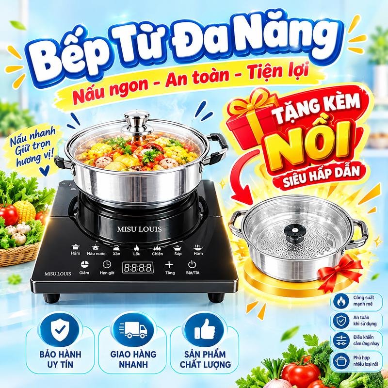 Bếp Từ Kèm Nồi Inox Cao Cấp– Bếp Điện Từ Công Suất 2200w , Đa Năng Cho Nhà Bếp