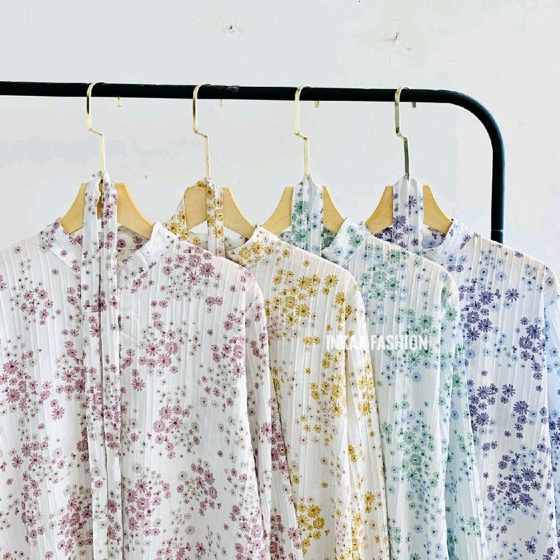 Tunik Lebaran Motif Muslim Panjang Busui ukuran Oversize Pakai Kancing Wanita Dress Etnik Bunga 1