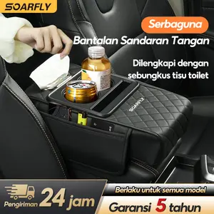 【Guncang Ramadan】Soarfly Universal Bantal Armrest Pad Mobil Kotak Tisu Mobil Tempat Botol 4 In 1 , kotak penyimpanan mobil, tempat gelas gandatal peninggi kotak sandaran tangan, bantal sandaran tangan kulit, kotak sandaran tangan