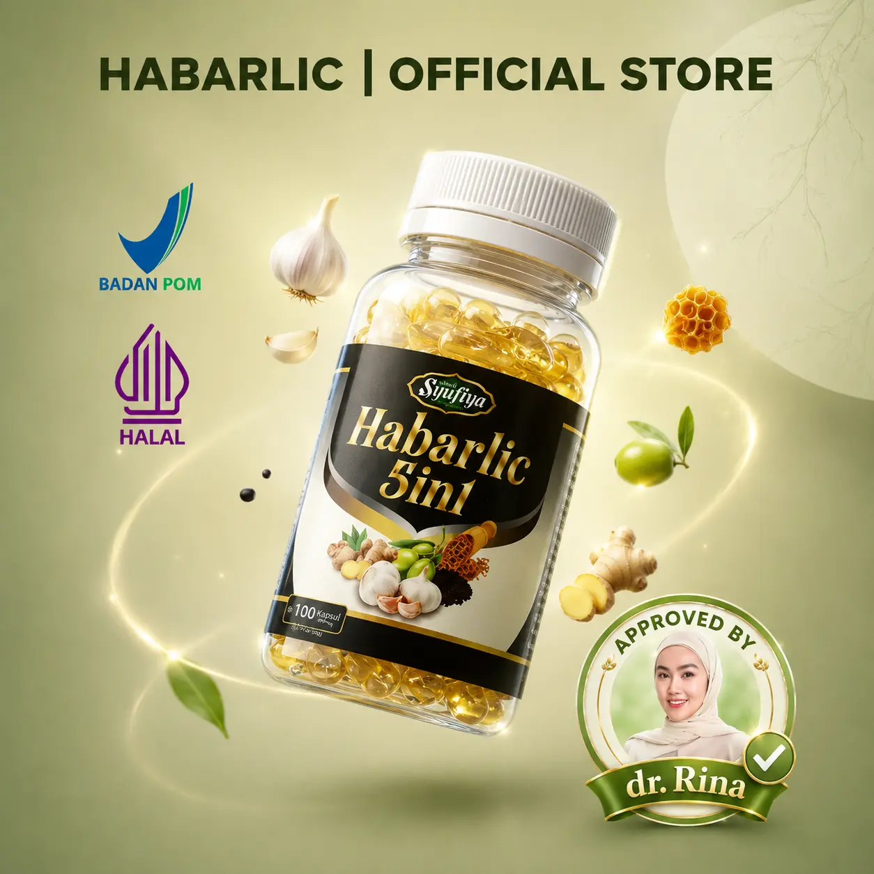 Habarlic 5 in 1 | Habbatussauda Kapsul Original Asli | Isi 100 & 60 Kapsul | Minyak Zaitun - Habbatussauda - Garlic - Rimpang Jahe - Propolis |  Halal & BPOM