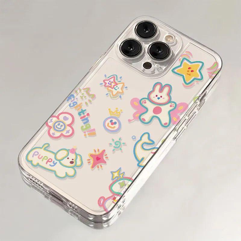 Chó con thỏ iPhone 16 vỏ không gian lỗ mịn x vỏ điện thoại 11/12/13 trong suốt 14 / 15 vỏ mềm xsmax7