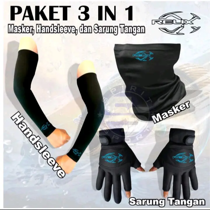 Paket Lengkap 3 in 1 isi Sarung Tangan Motor Masker Buff dan Handsleeve mancing 0