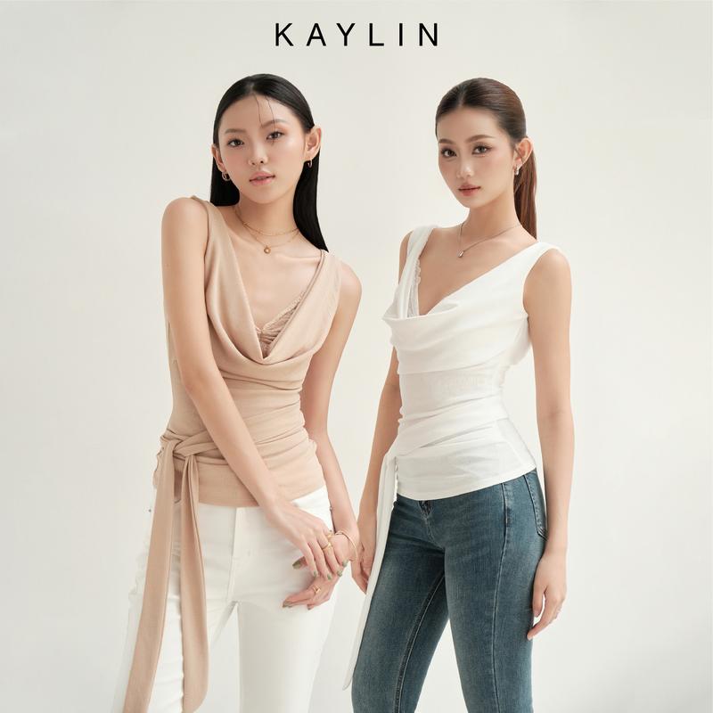Áo KAYLIN Kiểu Cổ Đổ Phối Bra Ren Chất Vải Thun Dẻo Vân Mây Phong Cách  - A48T9 Women Shirt
