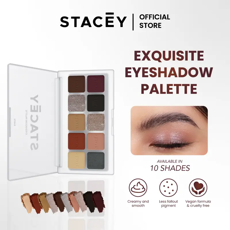 Stacey Exquisite Eyeshadow Palette - 10 Shades Creamy & Pigment Colors Waterproof 1