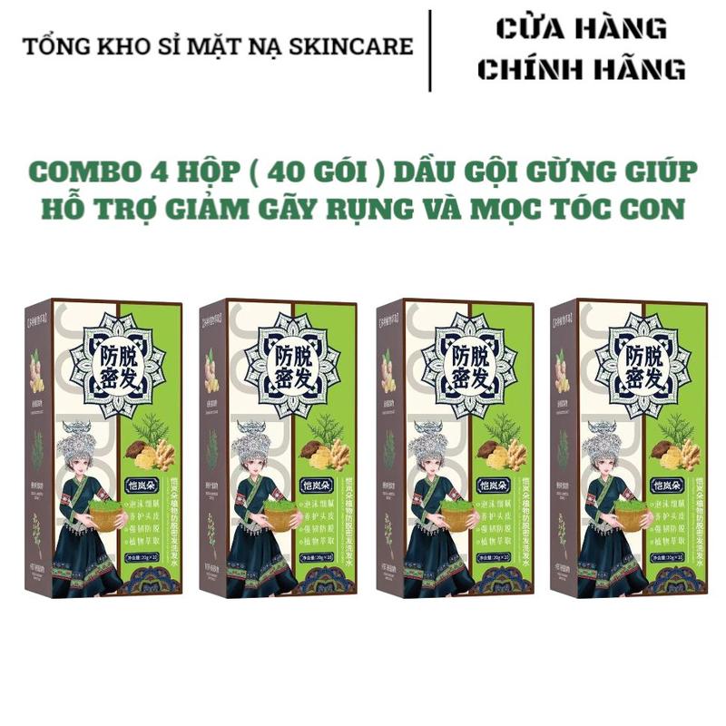  《 Combo 4 Hộp 》  40 Gói   Dầu Gội Gừng Hỗ Trợ Giảm Gãy Rụng Tóc & Giúp Mọc Tóc Con 