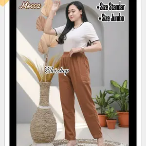 Celana panjang wanita ayu ting ting warna coklat muda mocca size standar dan jumbo