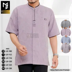 Baju Koko Pria Kemko Lengan Pendek Bahan Katun Rami Linen Premium Size M L XL Jumbo XXL XXXL XXXXL Warna Dusty ORI