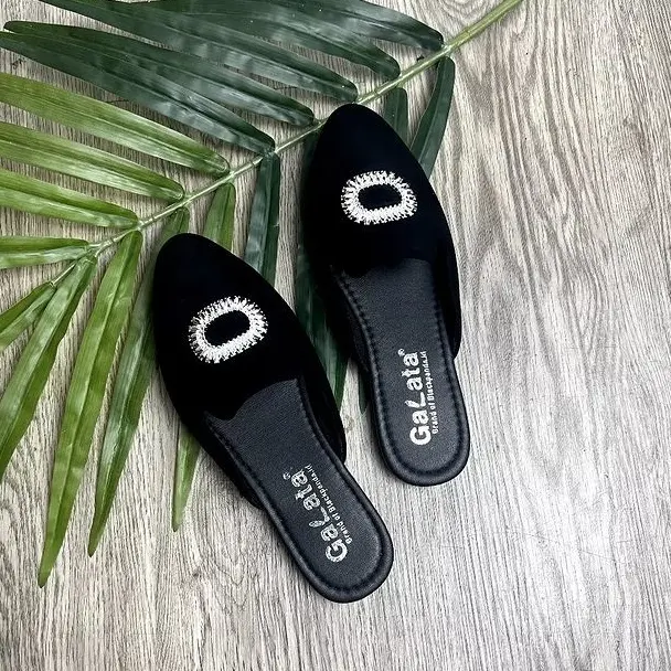 Blackpanda Flatshoes Mules GALATA SUNSHINE WL7.10 - Sepatu Flat Shoes Wanita Model Sandal Slop Bustong - Black (Hitam)