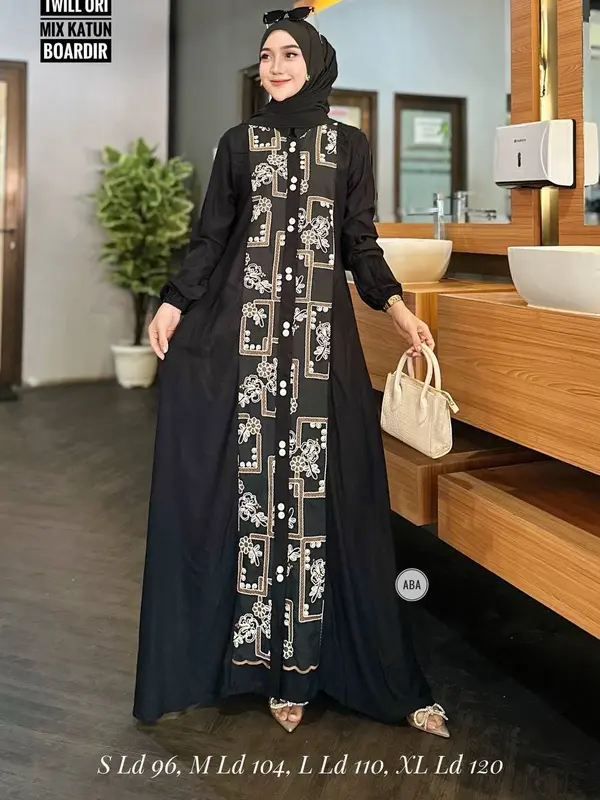 gamis polos twil ori dress panjang busui tali samping Muslim Twill Kancing Cantik Karet Wudhu Kain Lembut Tebal Kerah Motif Wanita Rayon Katun Mewah Baju Maxi 7