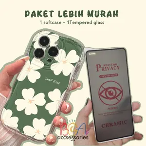 BC PAKET SOFTCASE SS851 AESTHETIC FLOWERS + TEMPERED GLASS ANTI SPY