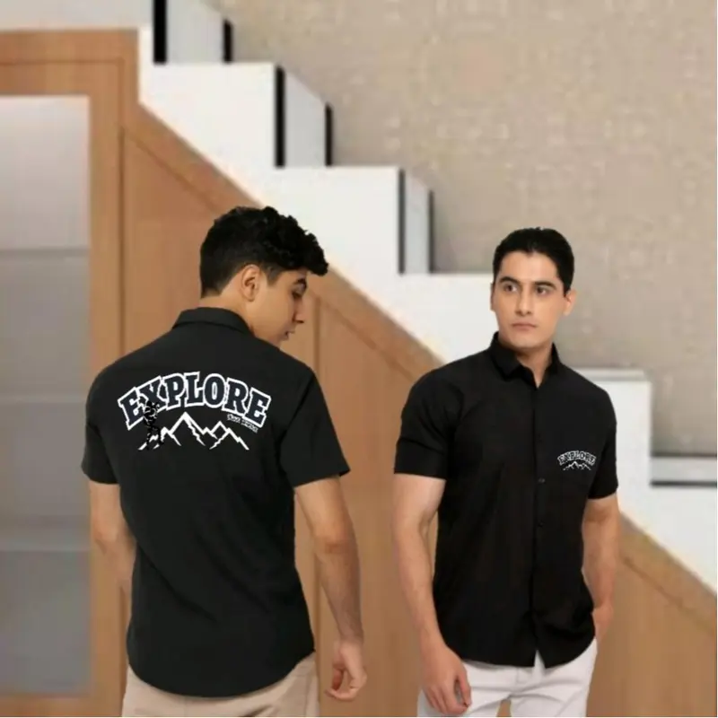 Kemeja Motif Kemeja Lengan Pendek Motif Gambar Belakang Kemeja Keren Cocok Untuk Pria dan Wanita 0