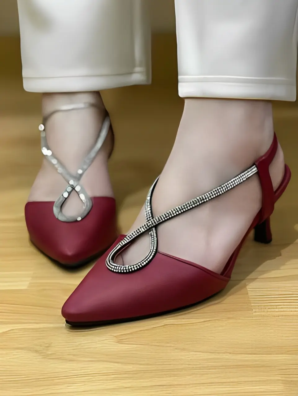 SNDLQ Christy - Sepatu Heels Wanita Sandal Mules Tali 5cm Natal Permata Mewah Baru