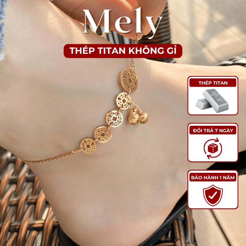 KHÔNG ĐEN GỈ Lắc chân thép Titan mạ vàng hình đồng xu kết hợp với chuông - Mely TT66