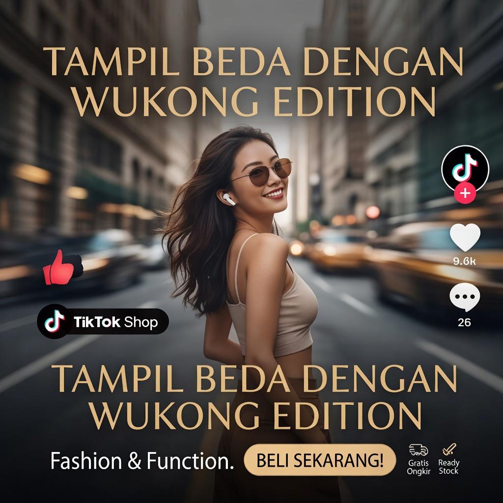 Black Myth Wukong KY X60 jbl phantom AI Earphone Suara Stereo Level HiFi, Tahan Air iPX5, Mikrofon Internal, ENC Noise Reduction  Cerdas Kontrol Sentuh untuk iPhone dan Android