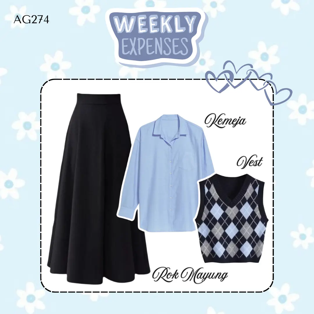 New Outfit Poppy Lux Super Hemat Outfit Set Korean Style Terbaru Outfit Kekinian | Kemeja + Vest + Rok Mayung | SET AG274