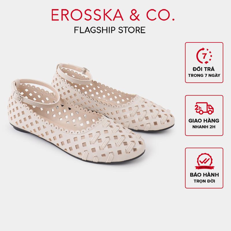 EROSSKA - Giày búp bê nữ lưới quai ngang kiểu dáng basic cao 1cm màu kem - EL095