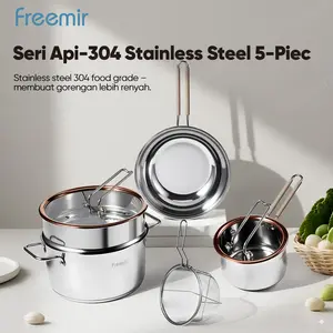 [freemir] New Launch Premium Set API Series 5 In 1  Stainless Steel 304 Food Grade Desain Elegan Rose Gold Multifungsi Merebus Mengukus Menggorengan Anti Lengket Masak Lebih Sehat Kitchenware