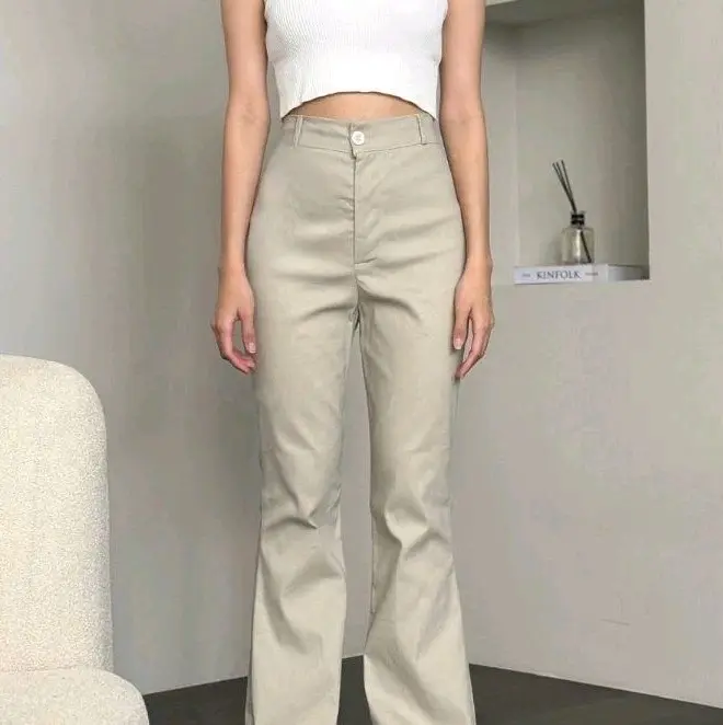 flare pants - highwaist flare pants - kulot cutbry - celana bahan formal katun combed Panjang  Kain Twill Kantor Wanita Kerja Hitam Cutbray Nyaman Melar Baggy zoe knit