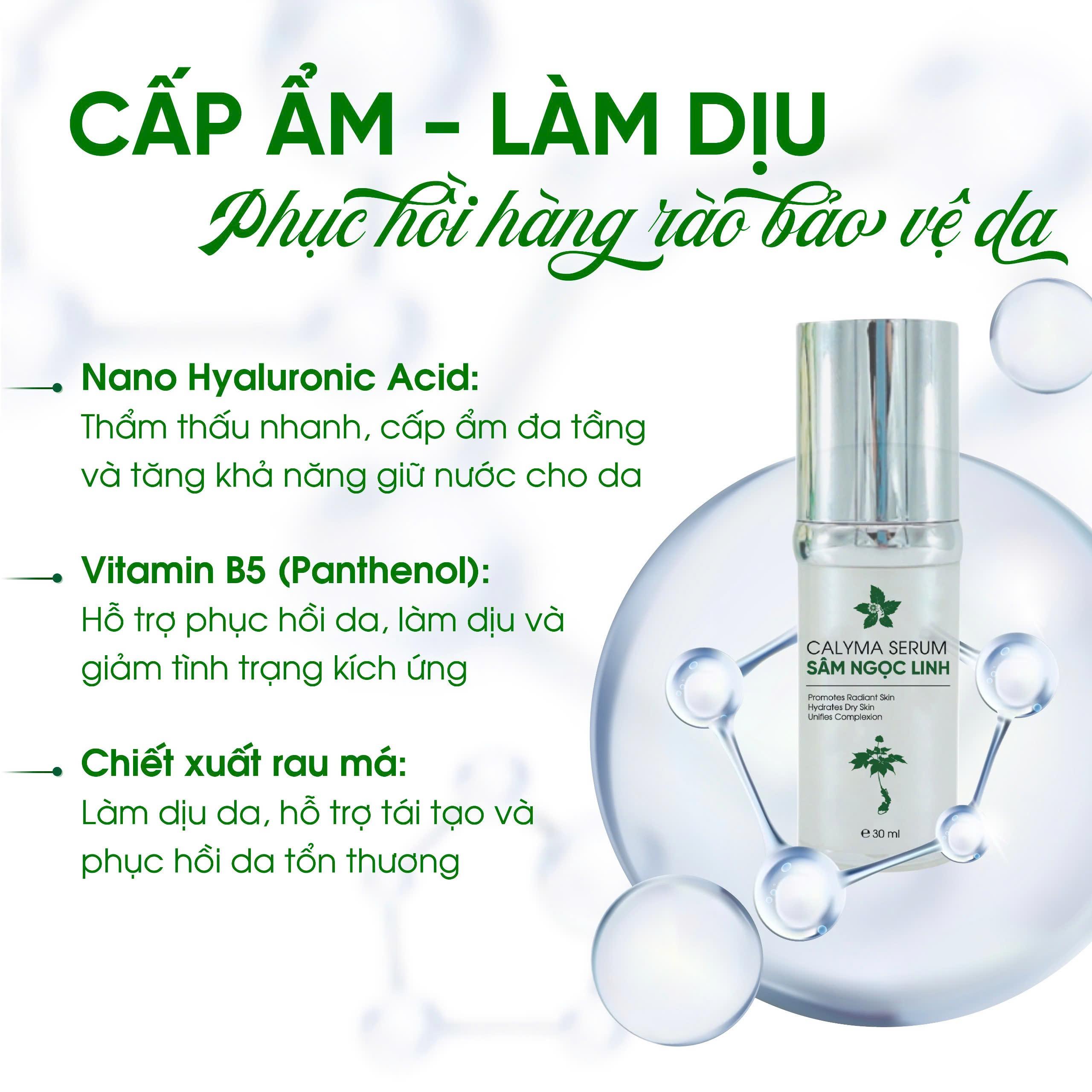 Serum Sâm Ngọc Linh Calyma 30ml - Hỗ Trợ Phục Hồi, Cấp Ẩm Sâu - Tặng 1 Sữa Rửa Mặt | Dân Bùi Xứ Nẫu