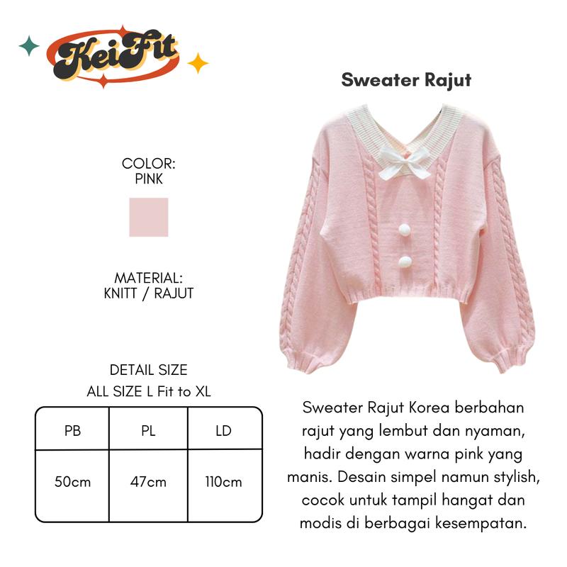 Krisan Setelan 3in1 Set Wanita Ala Korean Style Bella Square Sweater Pink Celana Panjang Loose Putih One Set Lengkap 2