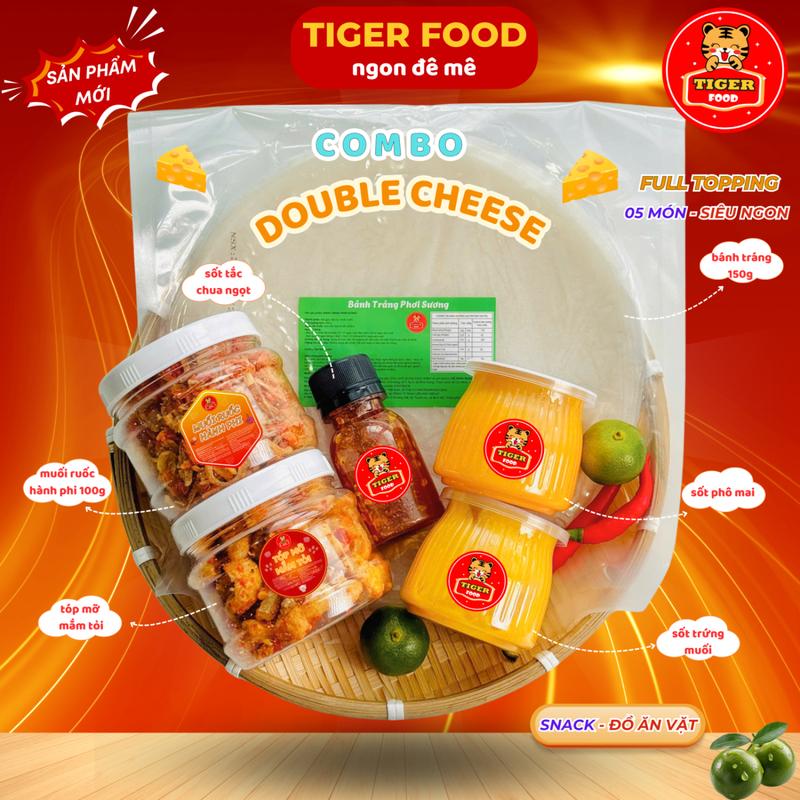 COMBO DOUBLE CHEESE - Bánh Tráng Phơi Sương TIGER FOOD Tóp mỡ + Muối ruốc hành phi + Sốt phô mai + Sốt trứng muối + Sốt tắc -Đồ ăn vặt Snack Siêu Hot Trending