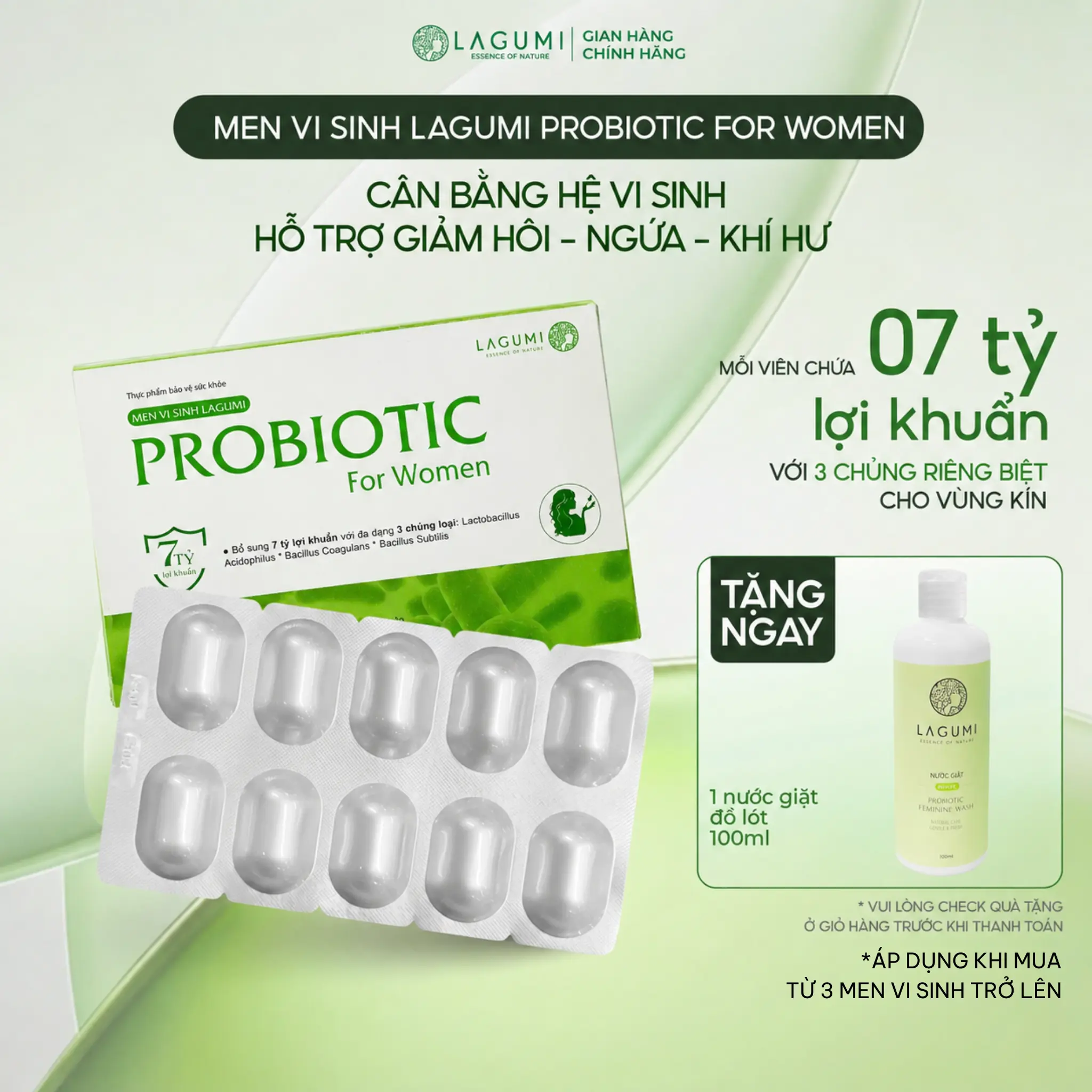 Men Vi Sinh LAGUMI Probiotic For Women - 7 Tỷ CFU Lợi Khuẩn, Tăng Cường Sức Đề Kháng, Hỗ Trợ Giảm Tình Trạng Viêm Nhiễm Và Hôi Ngứa Dành Cho Phụ Khoa