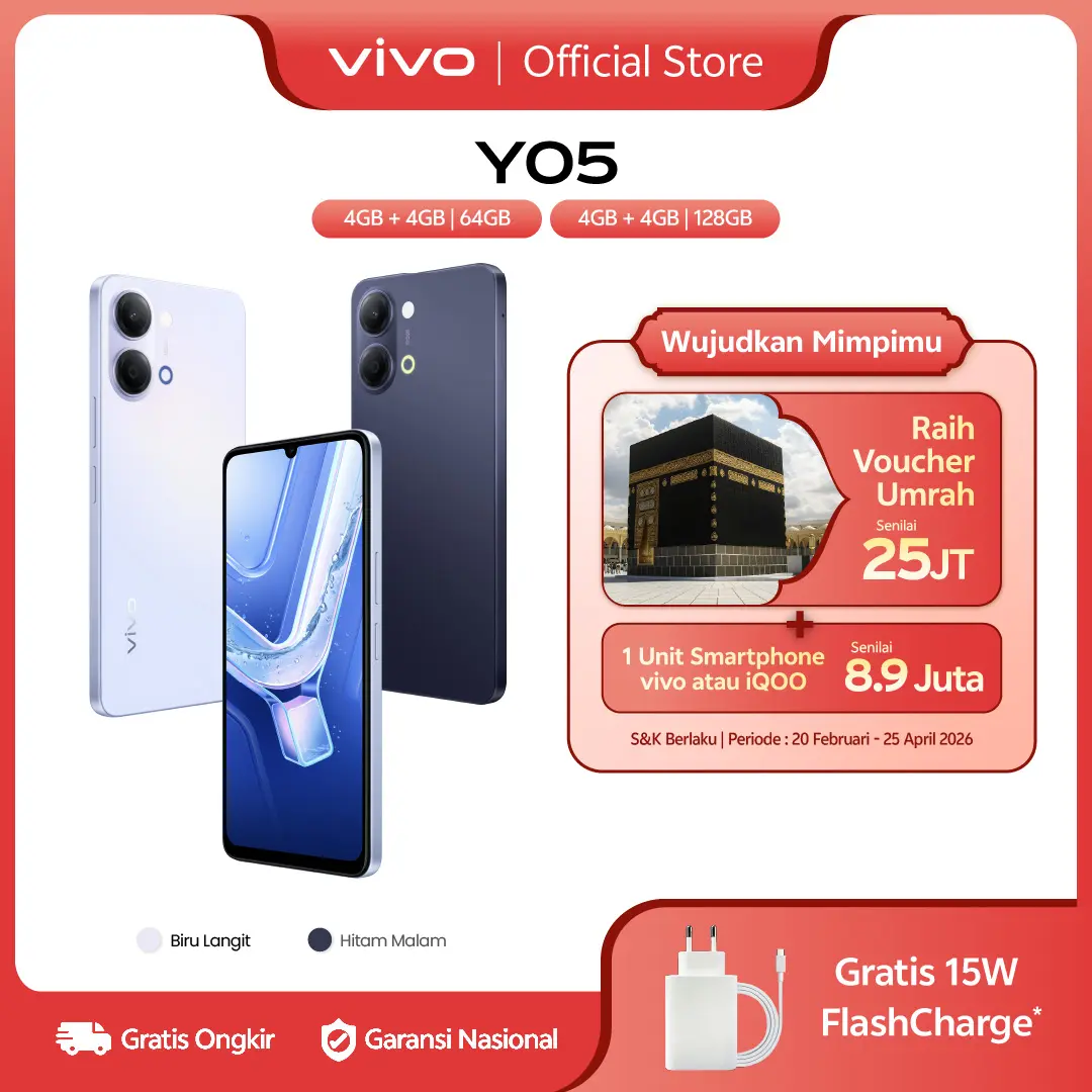 vivo Y05 - Desain Premium, 6500mAh Tahan 3 Hari, IP65 Tahan Hujan, Tahan Banting Ekstrem, Origin OS Performa Lancar, Layar Ultra Tenang 1200nits