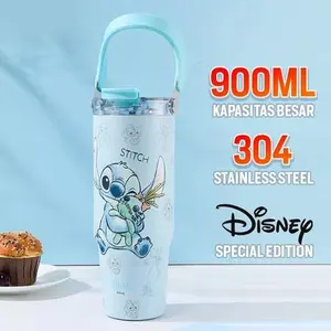 【SPECIAL EDITION】 DISNEY Tumbler STITCH 900ml Stainless Steel 304 - 3in1 Phone Stand Handle Sedotan Botol Minum Karakter Termos Portable BKL50802