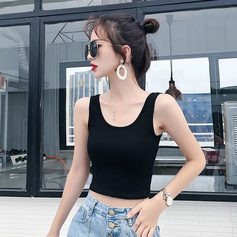 Black camisole women's inner short sports sleeveless bottoming skinny sexy high-waisted crop top over summer