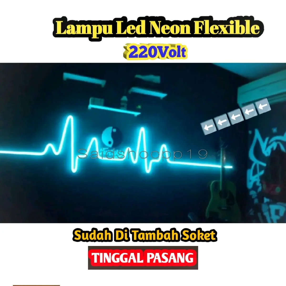 Lampu Detak Jantung 1.2.3.4.5 Meter Lampu Led Neon Flex220volt Sudah di pasang soket