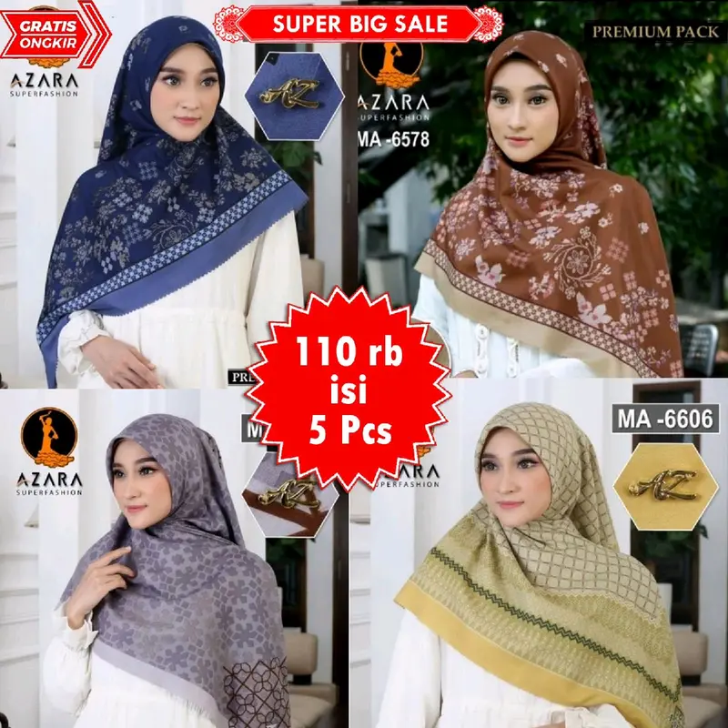 PAKET USAHA HIJAB SEGI4 SYARI MOTIF METAL LOGO 110rb 5pcs 0