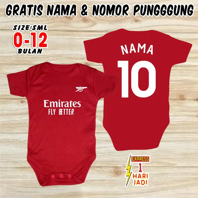 Baju Bola Bayi KLUB CUSTOM NAMA & NOPUNG Jumper Baby Romper Newborn Jersey Nameset Sepak Bola Kaos Bahan Katun Set Pakaian Anak Balita Laki Laki Perempuan Hampers Lucu Kado Bayi Baru Lahir Cowok Cewek Kostum Photoshoot Foto Bayi 0 6 12 Bulan 7