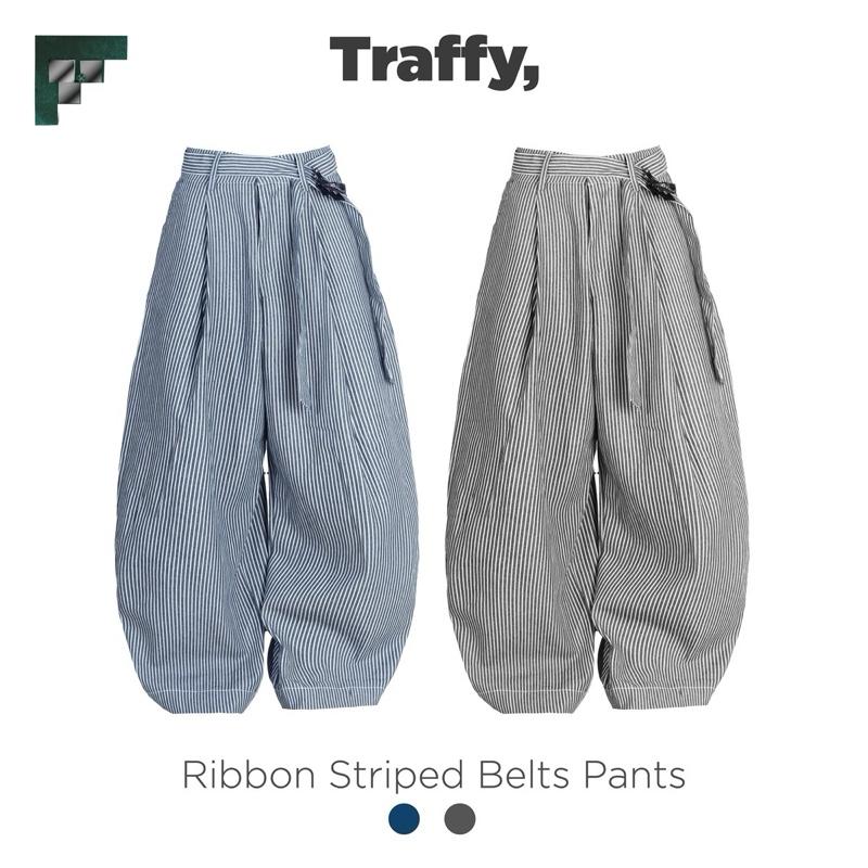 Quần Kaki Sọc TRAFFY Basic Form Rộng Cạp Trễ Ống Suông Hack Chân Ribbon Phong Cách Cá Tính Đi Biển Unisex Nam/Nữ Menswear