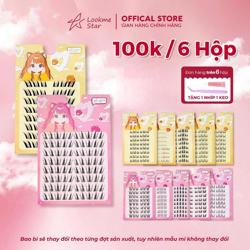   100k  6 Hộp  Lông Mi Giả KHÔNG sẵn keo Lookme Star  tặng nhíp + keo  đơn 6 hộp mi  Mi Cong C Sợi Mi Mảnh Có Thể Tái Sử Dụng 