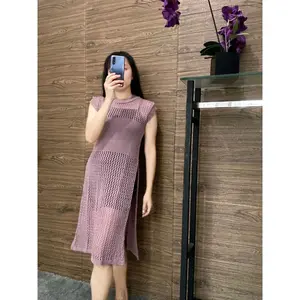 Ruby Tunik Dress Atasan Wanita Rajut Jaring Belah Samping Pinggir Baju Panjang Casual Mini Hitam Terusan Midi Lingkar Dada 100-110cm Panjang 85cm