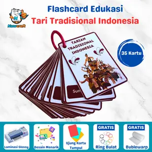Flashcard Tari Tradisional Indonesia Frame Merah – Edukasi Budaya Nusantara Anak Full Ilustrasi Menarik