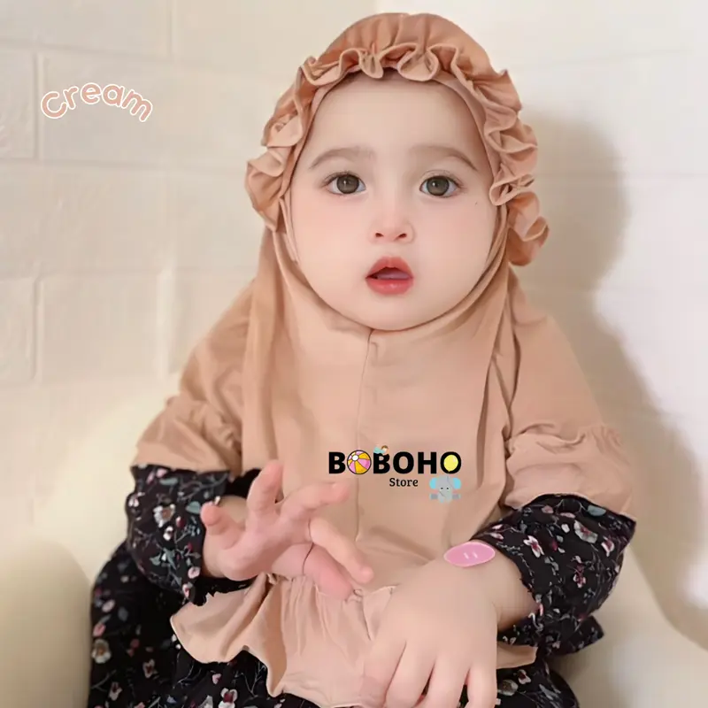 BOBOHO - Jilbab Anak Bayi Lokal Raina Kriwil 0-3 Tahun / Hijab Baby Muslim Kerudung Instan Pita 5