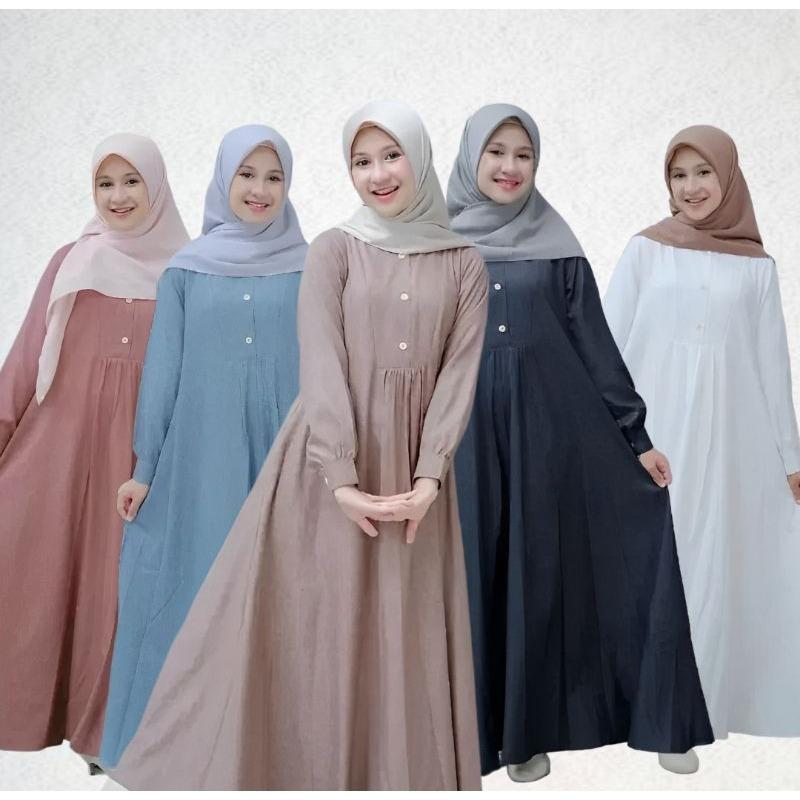 Sakila Mom Maxi Baju Gamis Anak Tanggung Syari Kids Bahan Katun Crinkle Premium Usia 7-18 Tahun Dress Anak Perempuan Baju Muslim Lebaran Wanita Remaja Cewek Airflow Kancing Motif Jilbab Panjang Shakila