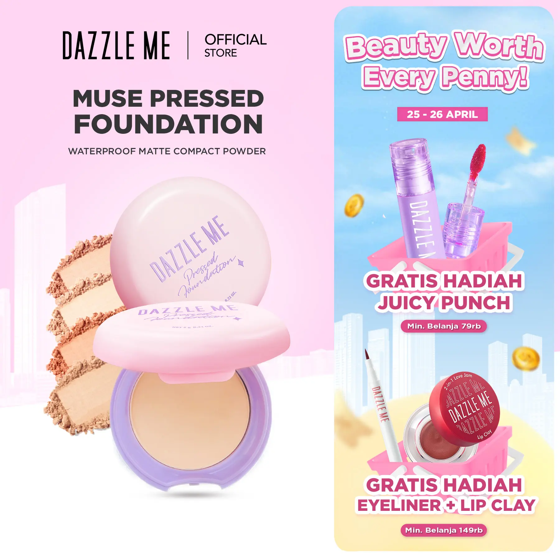 DAZZLE ME Muse Pressed Foundation Long Lasting Filter Like Blurring Matte Compact Powder Oil-control blurring effect Bedak Padat Menyamarkan Bekas Jerawat dan Menyamarkan Pori